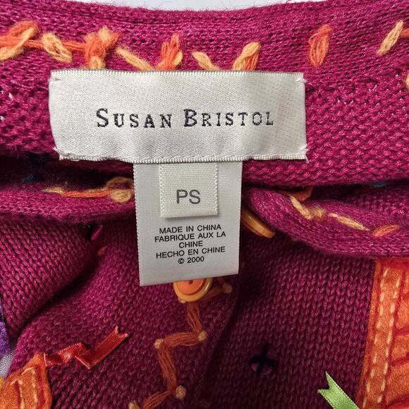Susan Bristol PS Petite Small Cardigan Party Presents Holiday Pink Button Front - Picture 9 of 11